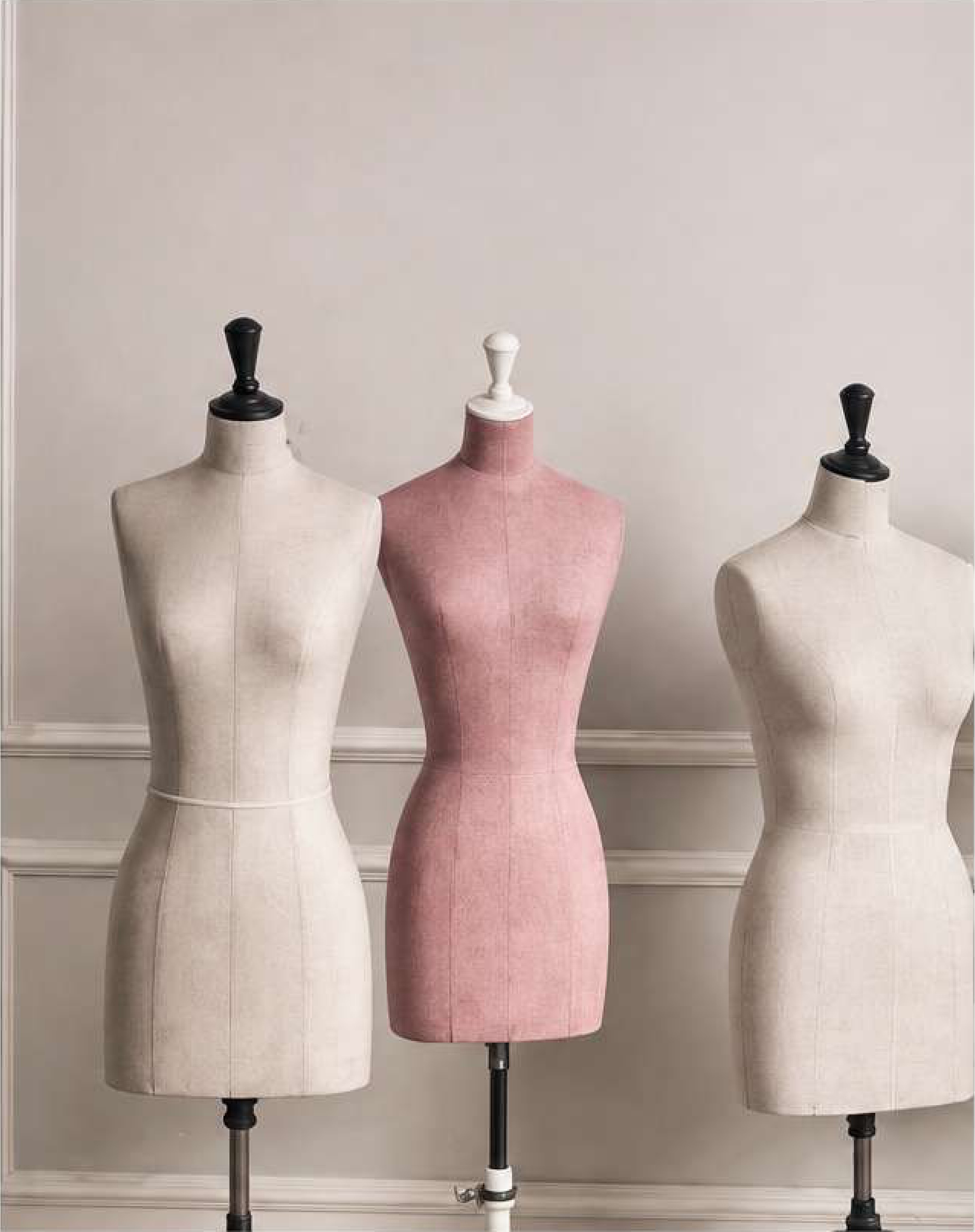 Three dressmaking mannequins pictured in Our Manufacturing Capabilities